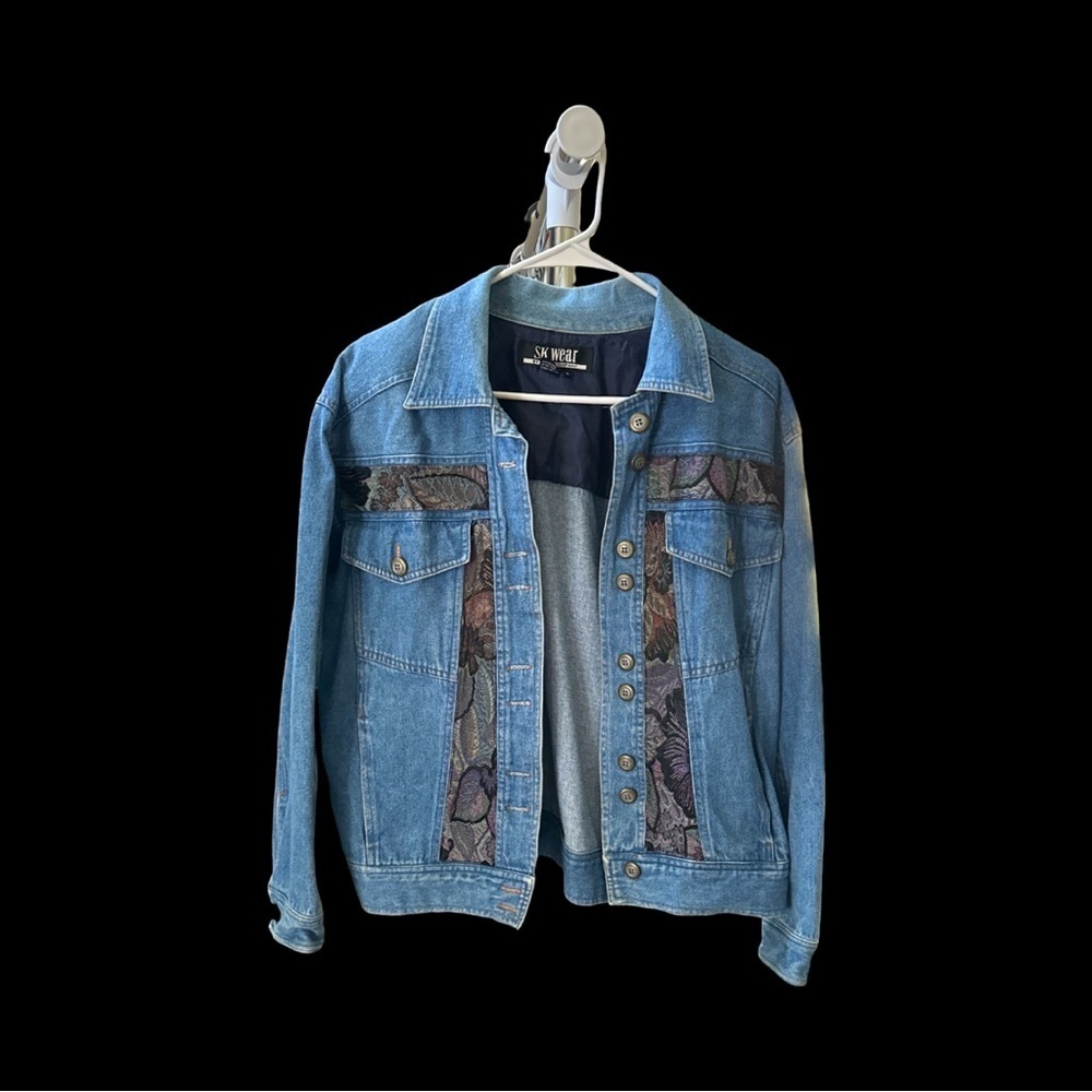 Vintage SK Wear Jean Jacket 100% Cotton With Floral Pattern  Small